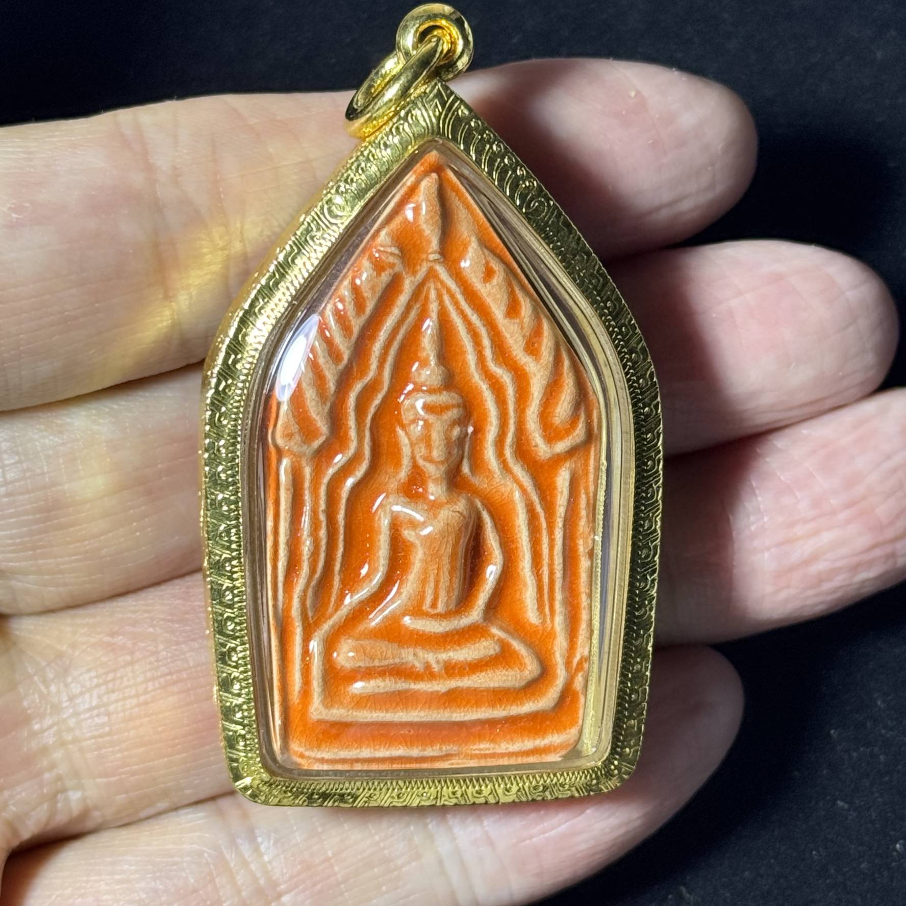 Luang Pho Jaran · Phra Khun Paen Khlueb · Soft-Arms Mold · Clay · Wat Amphawan B.E. 2556 — One-of-a-Kind with Italian Gold-Plated Case
