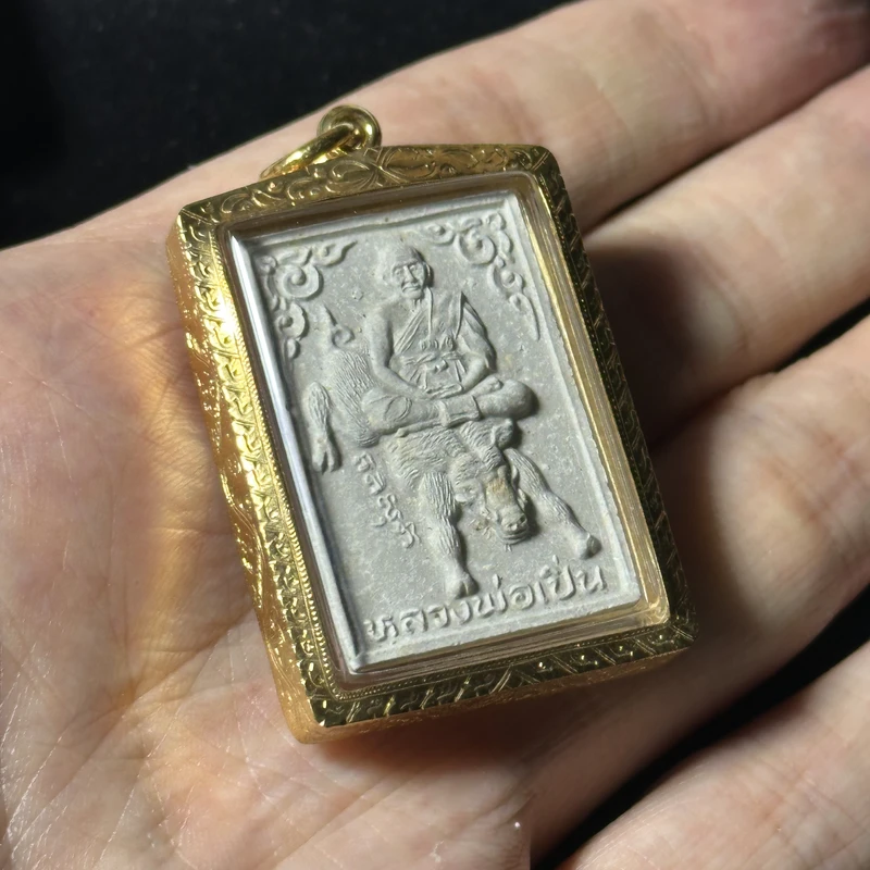 Luang Pho Pern · Seated Boar · Powder · 70th Birthday Ed. · Wat Bang Phra B.E. 2534 — Gold Tube + Gem Inlay 2