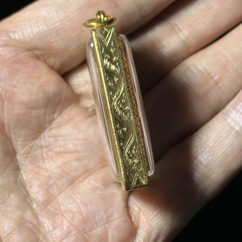 Luang Pho Pern · Seated Boar · Powder · 70th Birthday Ed. · Wat Bang Phra B.E. 2534 — Gold Tube + Gem Inlay 4