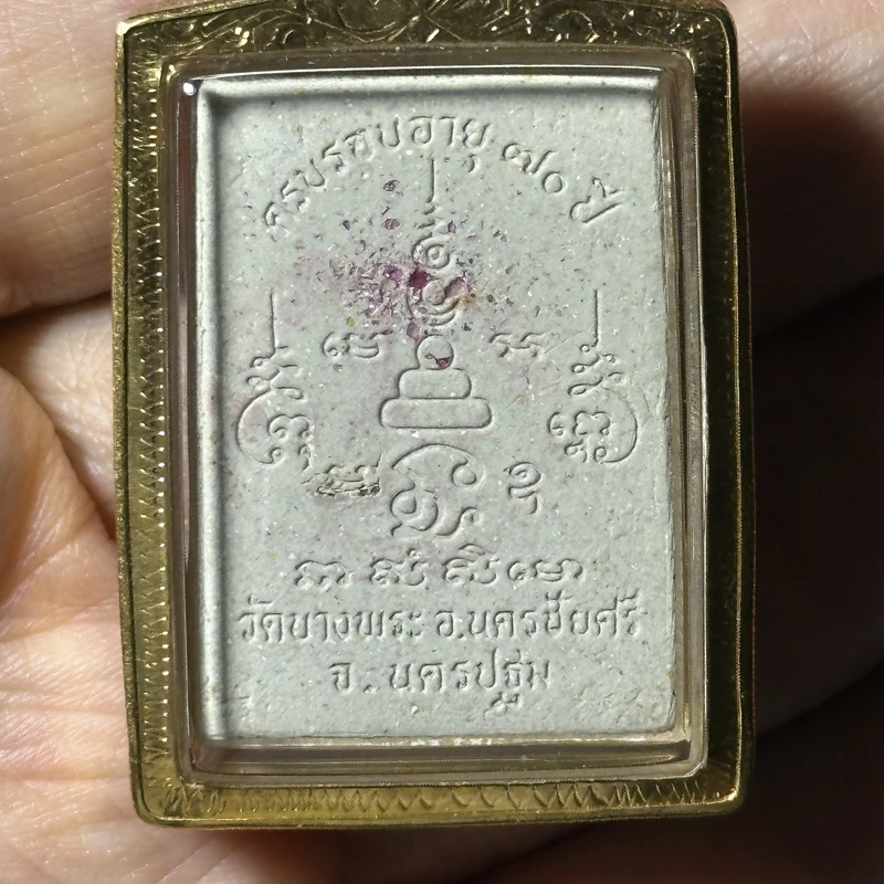Luang Pho Pern · Seated Boar · Powder · 70th Birthday Ed. · Wat Bang Phra B.E. 2534 — Gold Tube + Gem Inlay 8